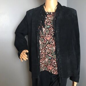 Vintage Black Leather Fringe Jacket | Boho 70s Style | Size Small